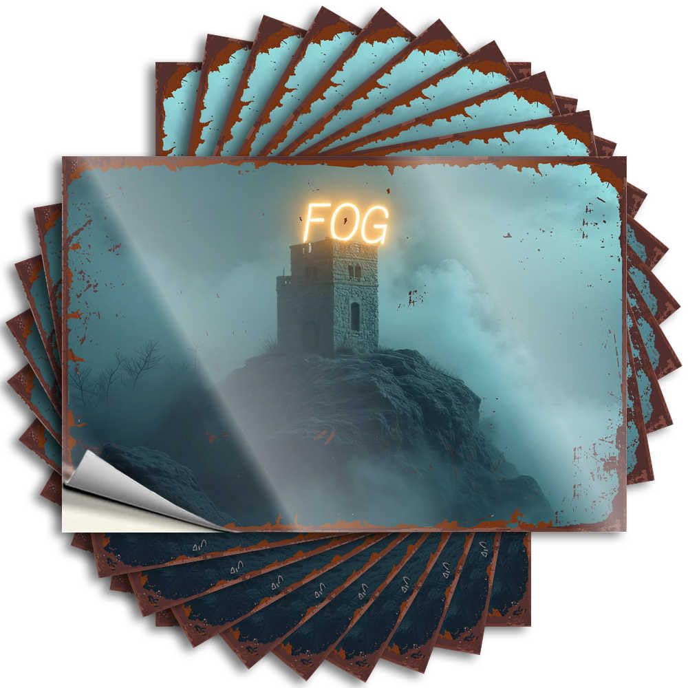 Stickers Room Door Decor Free Book Bumper Neon Sign Fog Tower: A Mystical Night Scene - Scratch Resistant Stickers(8X12CM)