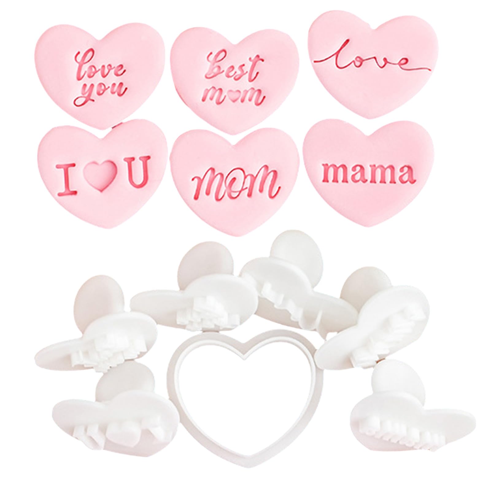 Jazuaiao Of 7 Mother ' s Day Special Heart Cookie Molds Functional Heart Cookie Dessert for Festival Baking Creation Baking Tool