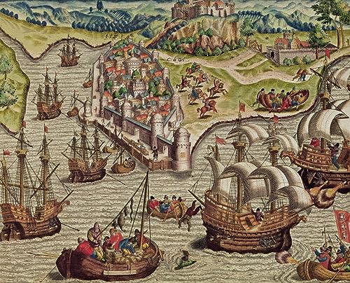 Illustration combat naval De Bry Poster vintage pour salon