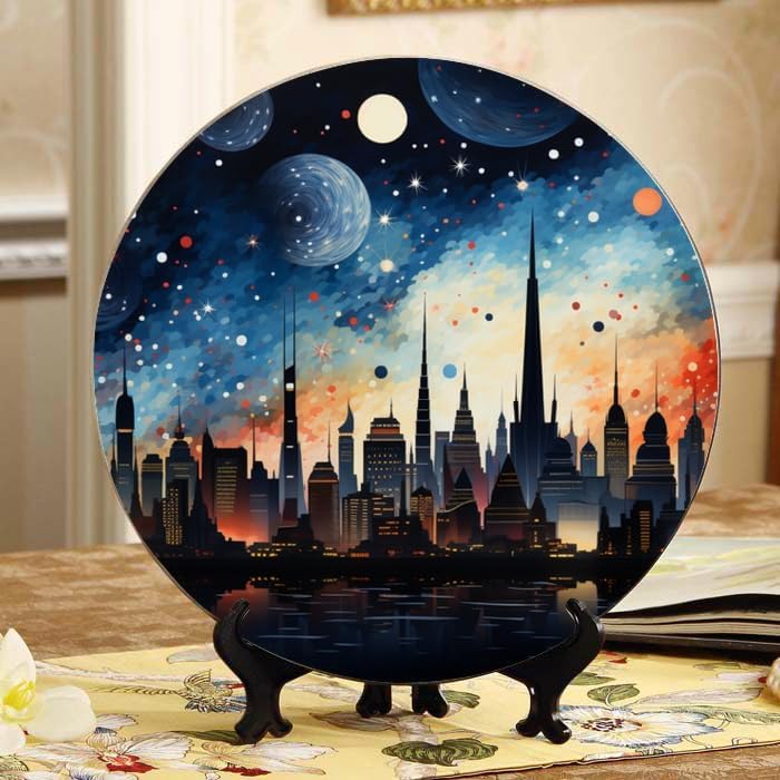 Elegant and Delicate 10-inch Ceramic Plate for Wall Display or Tabletop, with Stand & Hook DP-06506754