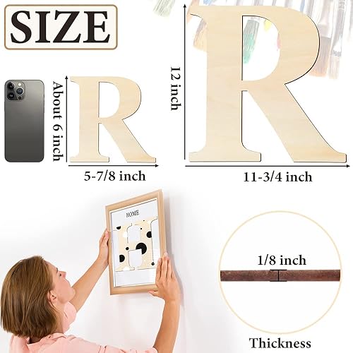 Miniatura 6 de Letras de madera grandes de 12 pulgadas para proyectos de manualidades, letras pequeñas de madera de 6 pulgadas para decoración de pared, decoración