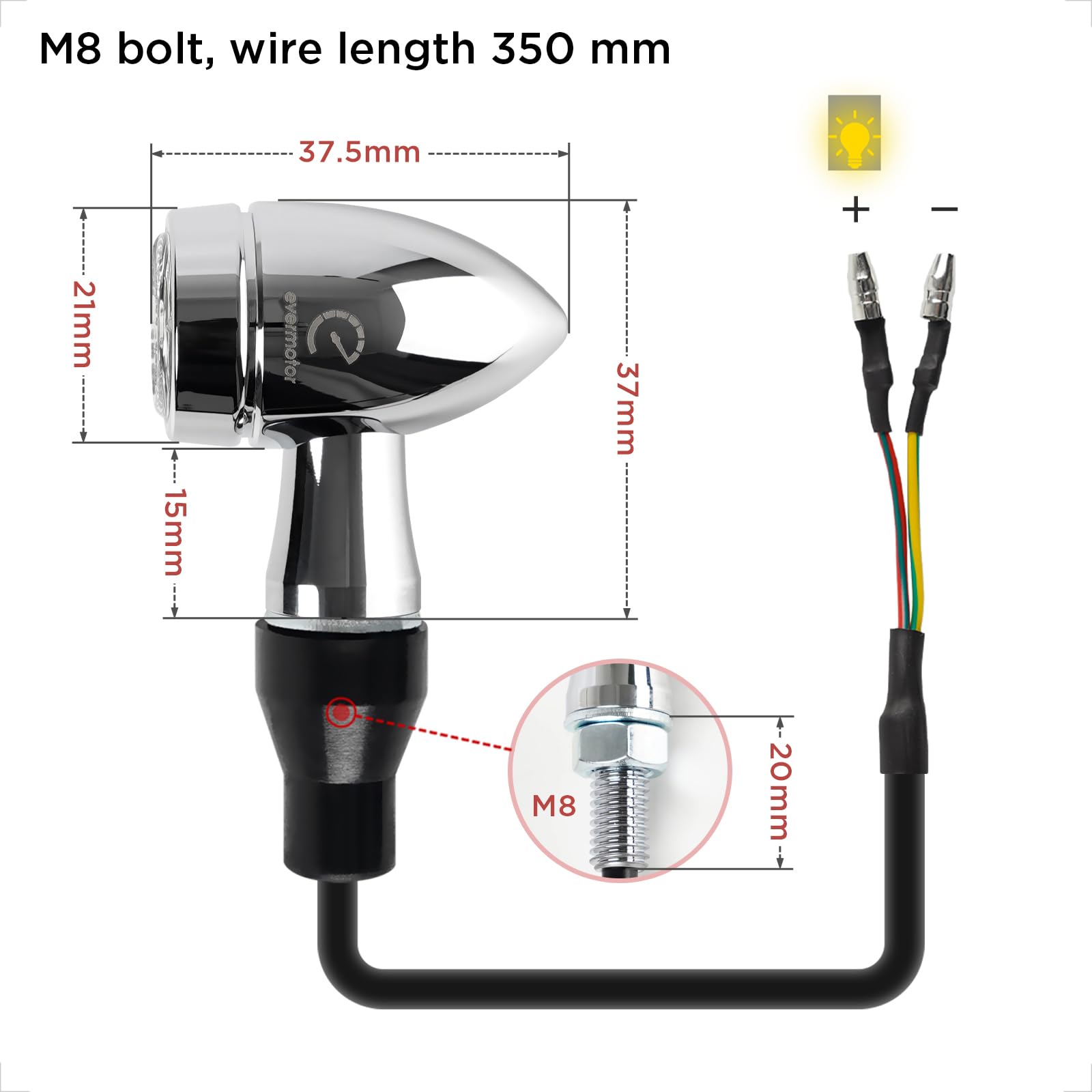 evermotor Chromowane CNC 12 V 4 szt. mini kierunkowskazów motocyklowych LED, aluminiowa powłoka z wykończeniem powierzchni, stylowa powierzchnia, wodoodporna IP67, zatwierdzony E, bursztyn