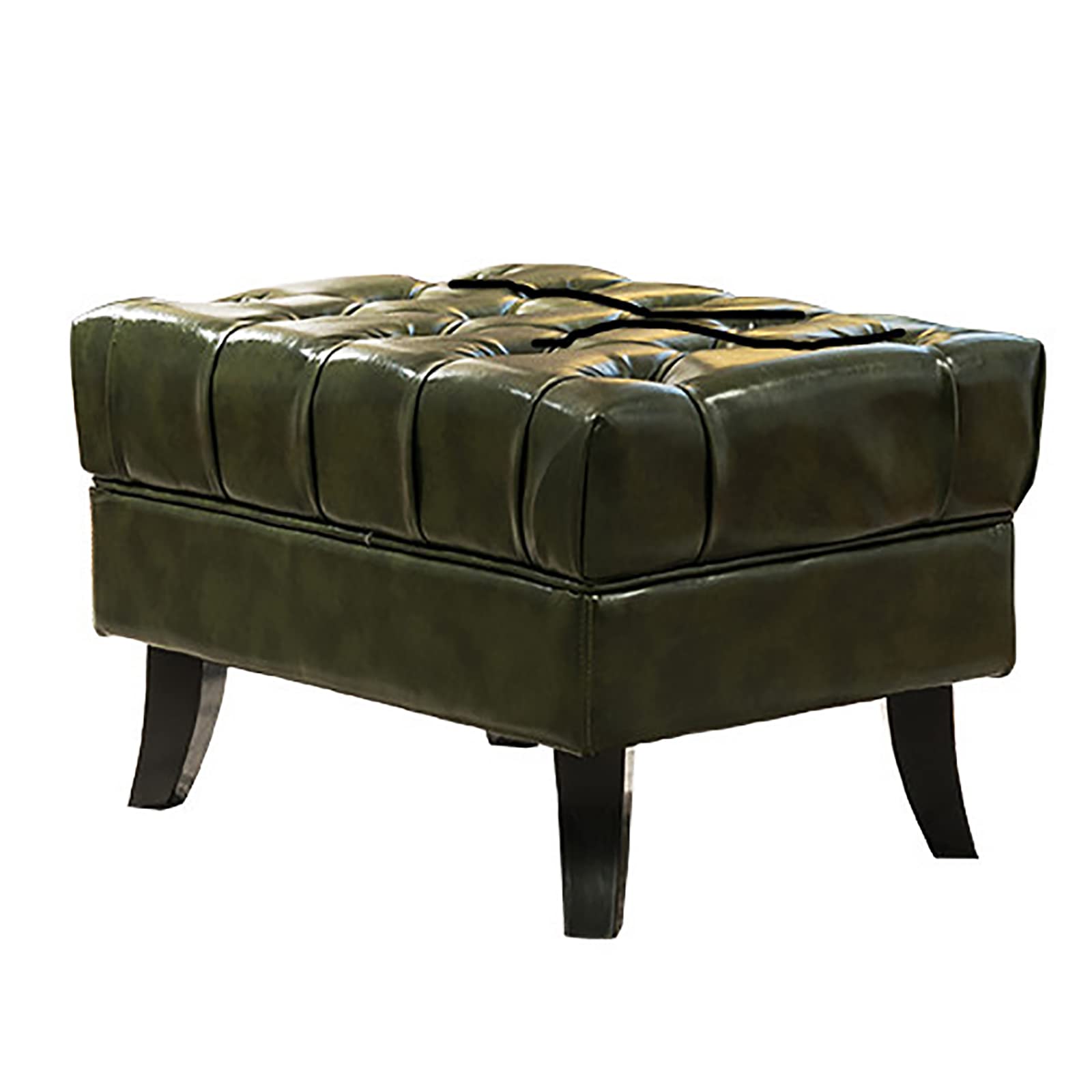 Regał na buty,Przyciski Ottoman podnóżek, podnóżek z litego drewna Ottoman, ławka na buty przedpokoju, rustykalny taboret do kanapy Ottoman do salonu sypialnia-skóra zielony 70x50x42cm