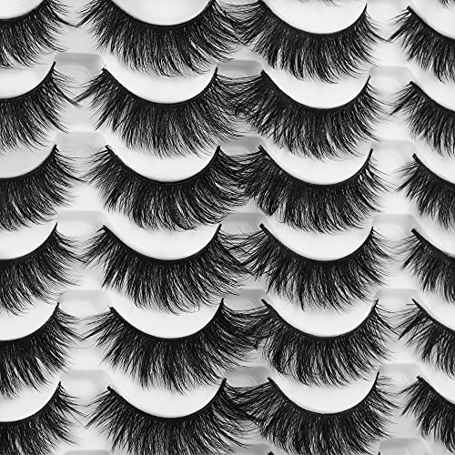 Mink Lashes 16mm False Eyelashes Natural Look Cat Eye Lashes Fake Eyelashes Fluffy Full 3D Faux Mink Lashes Soft Reusable Handmade Fake Eyelashes 16 Pairs Pack by Pawotence