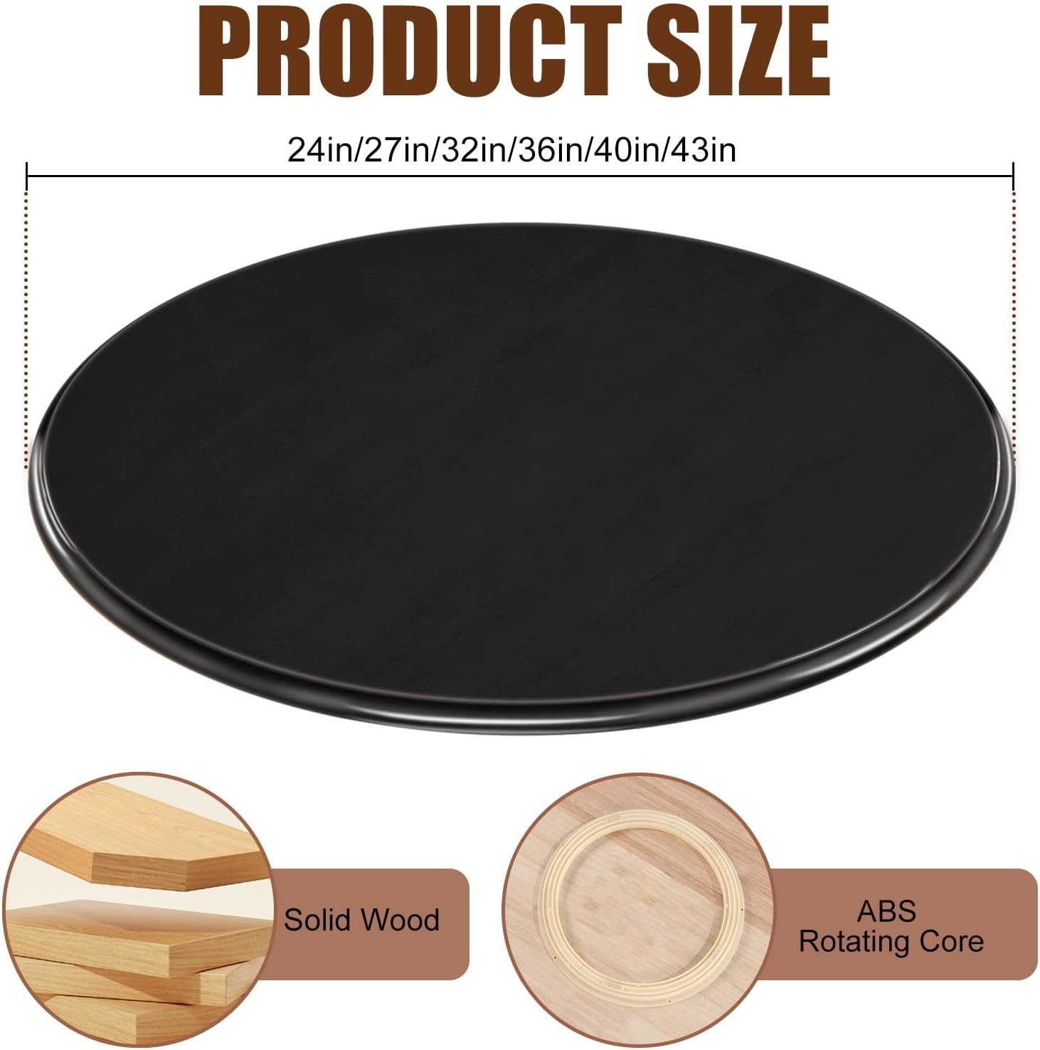 Black Lazy Susan For Dining Table Wood Large Lazy Susan For Table Top 24 27 32 36 40 43inch Lazy Susan Turntable High Load-bearing Capacity Kitchen Turntable Silent/Smooth/Not Easy To Dump(70cm/27in)