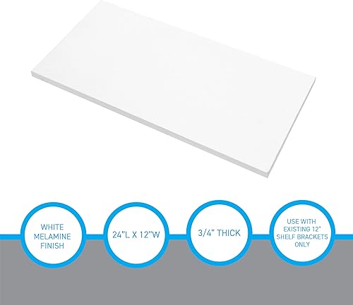 Miniatura 5 de SSWBasics Tablero de estante de melamina blanca laminada, 24 pulgadas de largo x 12 pulgadas de ancho, estantes de repuesto duraderos y elegantes,