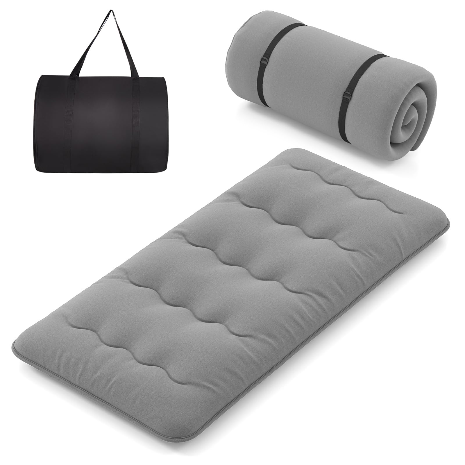 COSTWAY Japanische Futon Matratze, Tatami-Matte, Bodenmatratze, Klappmatratze mit waschbarem Bezug, Faltbare Schlafmatte mit Tragetasche, Beige, 90 x 200 cm (90 x 200 cm,Grau)