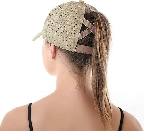 Miniatura 6 de Koreshion Gorra de béisbol ajustable para mujer, diseño de moño desordenado, de secado rápido