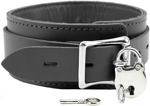 Atlas Collar de piel de cordero Latigo Collar de cuero hecho a mano (pequeño, negro)