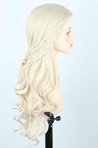 Miniatura 5 de LeMarnia Peluca de mujer rubia con rizos largos con trenzas para cosplay renacentista medieval pelucas de disfraces de Halloween