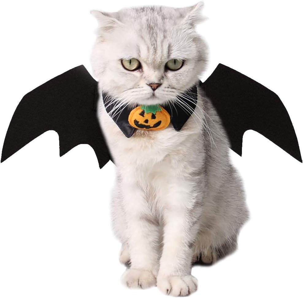 Vikedi Cat Halloween Costume with Cat Collar Bow Tie, Cat Bat Wings for Halloween Party Cosplay Decoration, Pet Costumes Apparel for Cat Small Dogs