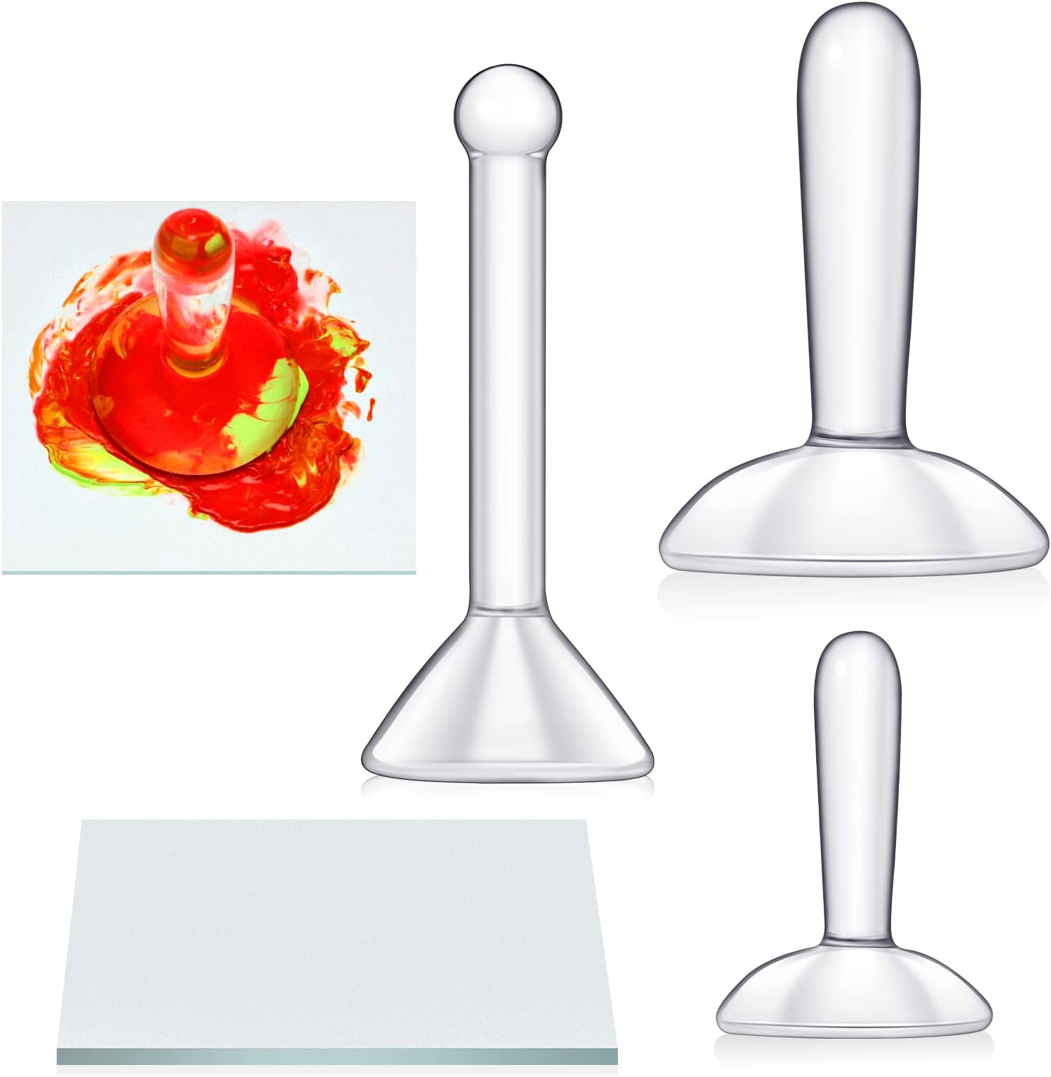 4 Pcs Paint Muller and Slab, 3 Flat Bottom Glass Muller for Making Paint Mineral Pigment Grinding Pestle with Frosted Glass Grinding Plate for DIY Oil Painting Watercolor Tempera Thangka Homemade