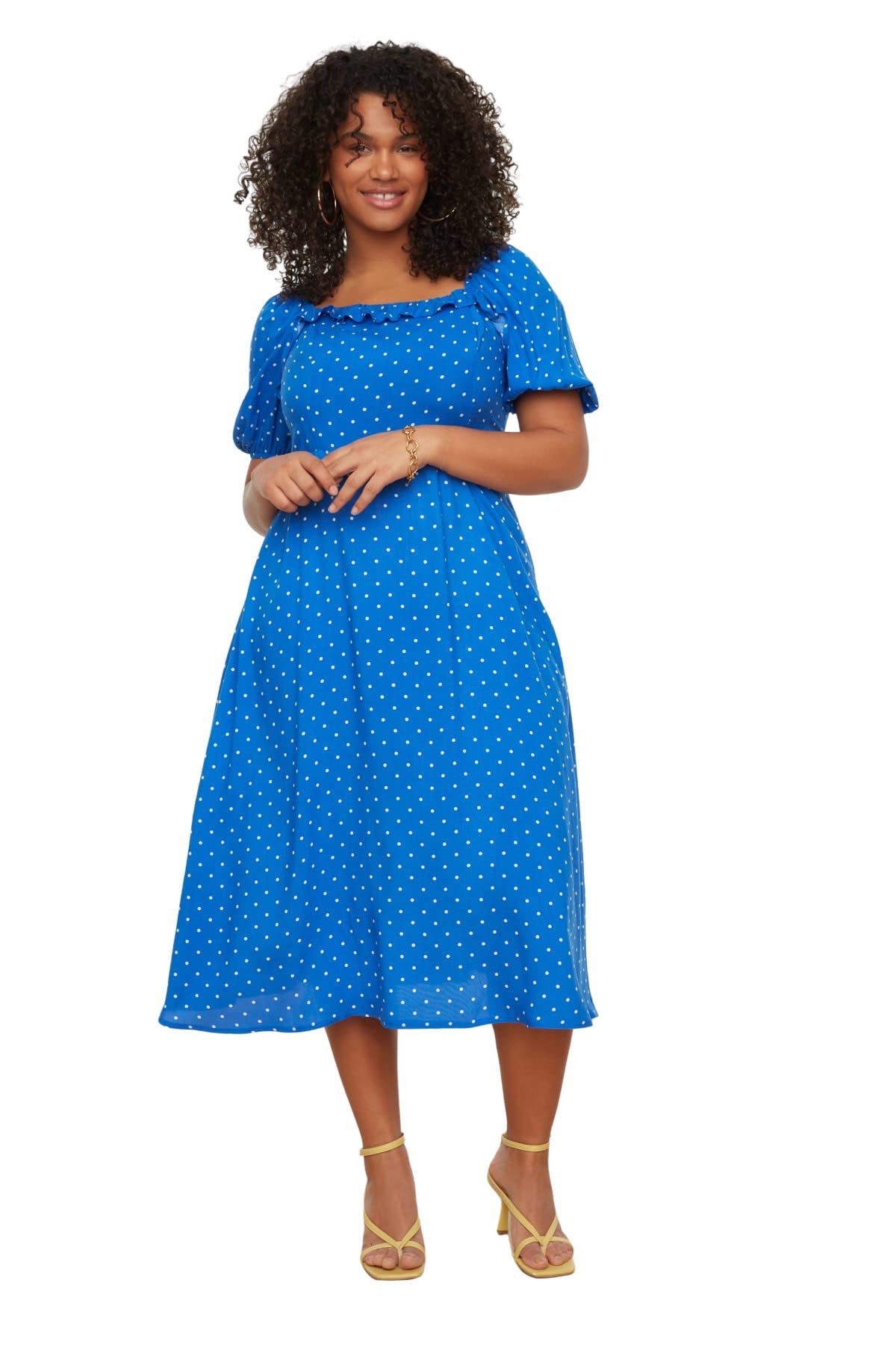 Trendyol Damen Frau Midi A-Linie Relaxed Fit Woven Plus Size Kleid, Indigo, 50