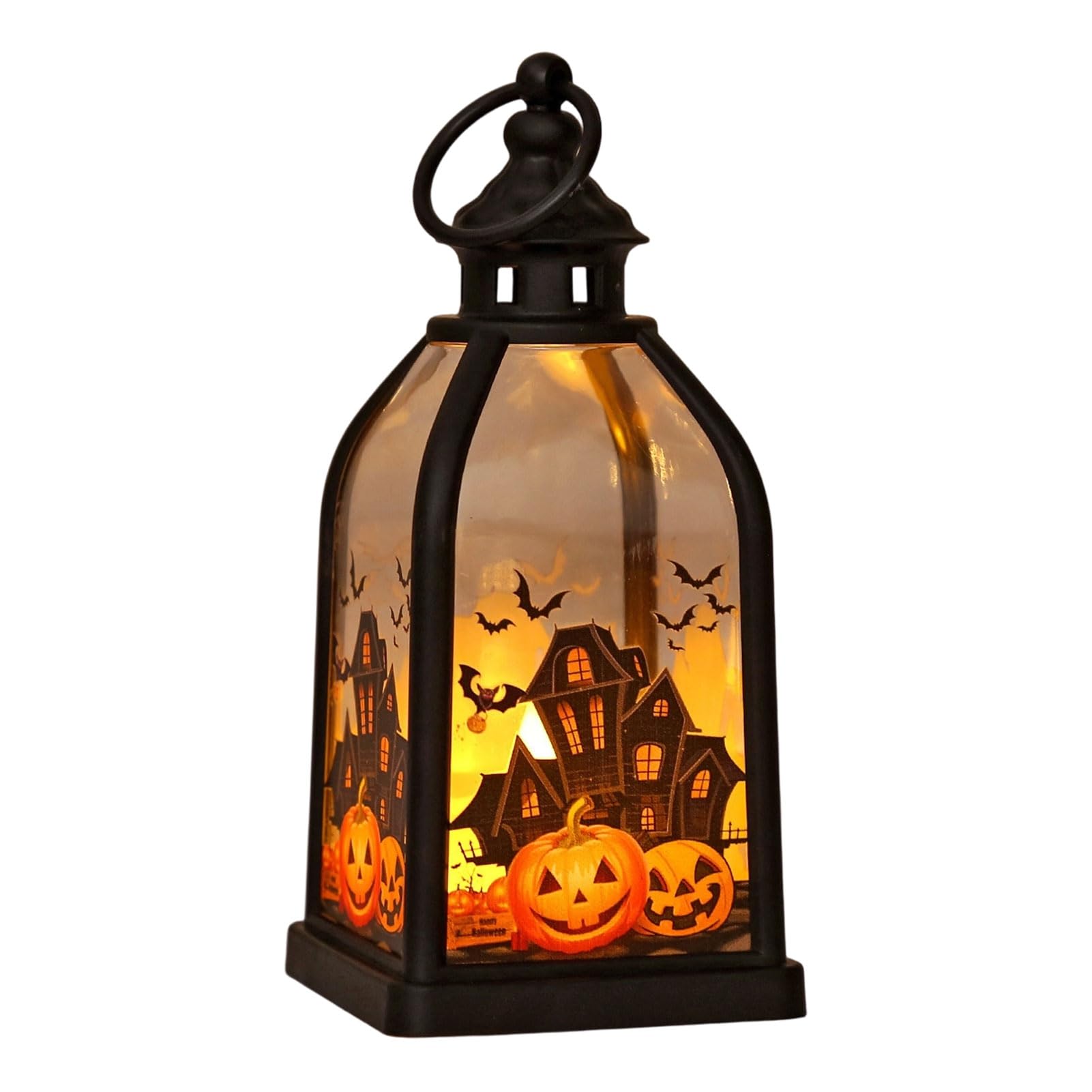 ZhzeYun Halloween Candle Lantern Decorative Spooky Witch Skeleton Pumpkin Tabletop Light for Haunted House Front Porch Gothic Home Party B