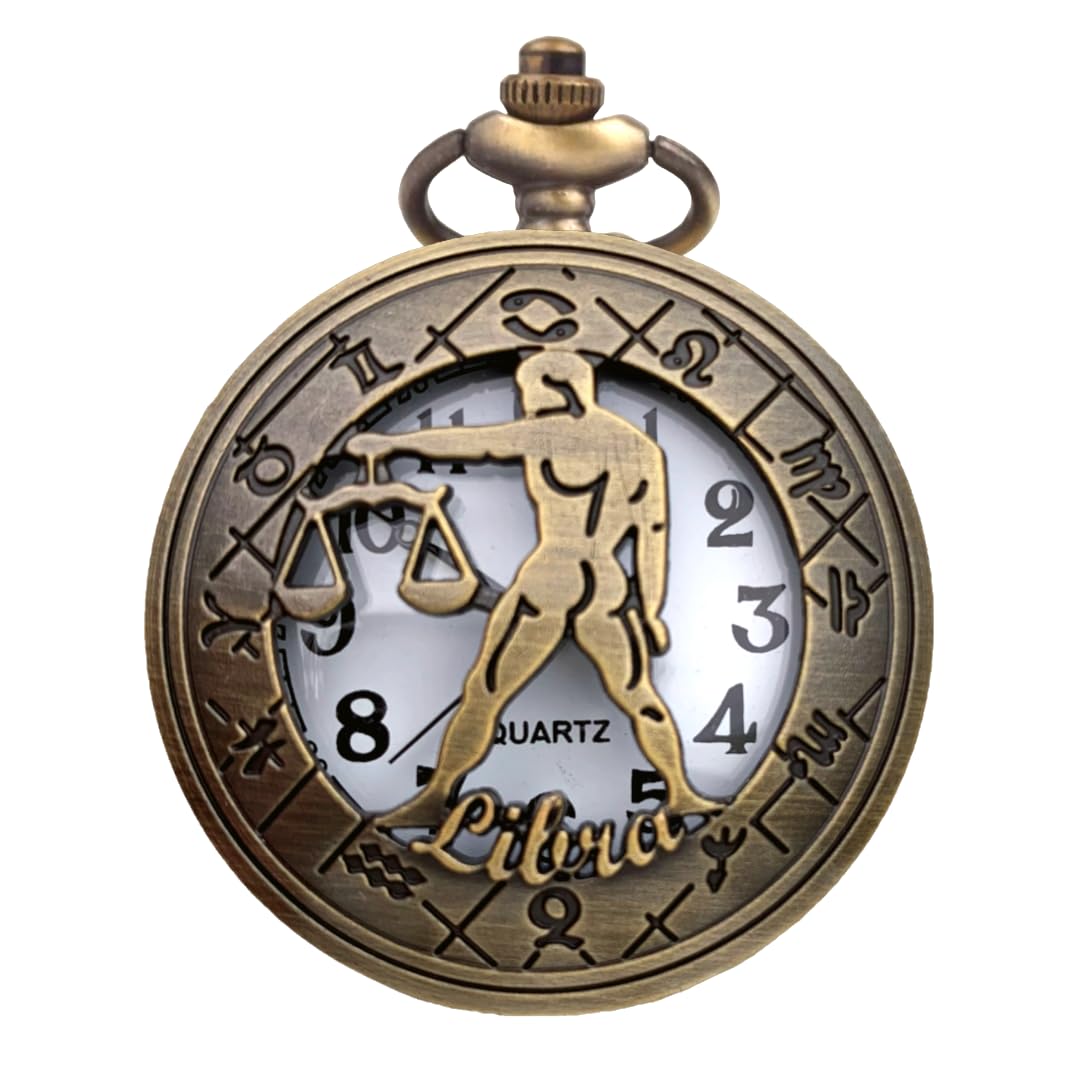 Antique Pocket-Watch Vintage Zodiac Sign Theme Metallic Car Bike Home Key Chain & Key Rings Best Gift for Men & Women on Their Special Occassions-image-4