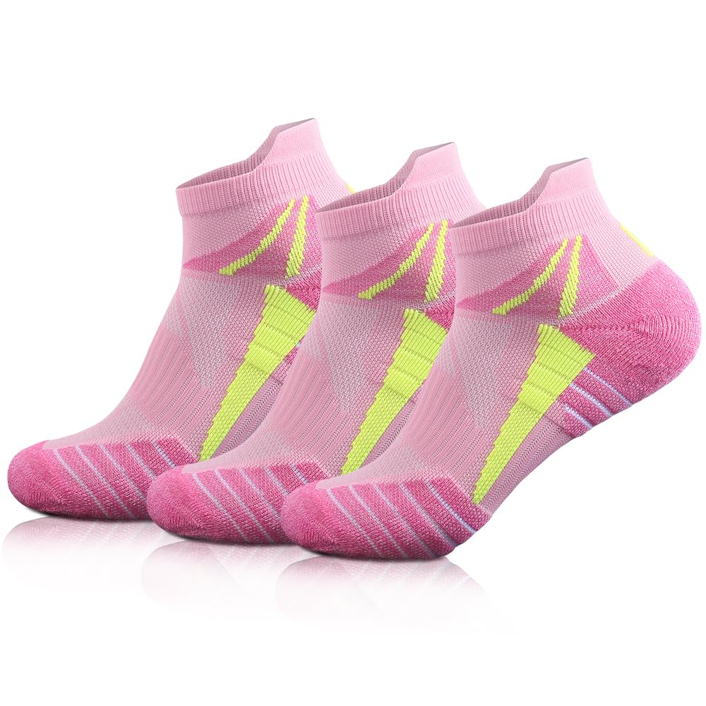 VFAMAN Running Socks for Women, Anti-Blister & Sweat-Wicking, Trainer, Light Weight, Athletic,Size UK 4-7 (3 Pairs,Pink, UK4-7)