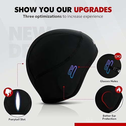 Miniatura 6 de Hikenture Gorro de calavera para casco con cola de caballo, gorro térmico de invierno para mujer, gorro de ciclismo para correr, gorro con agujeros