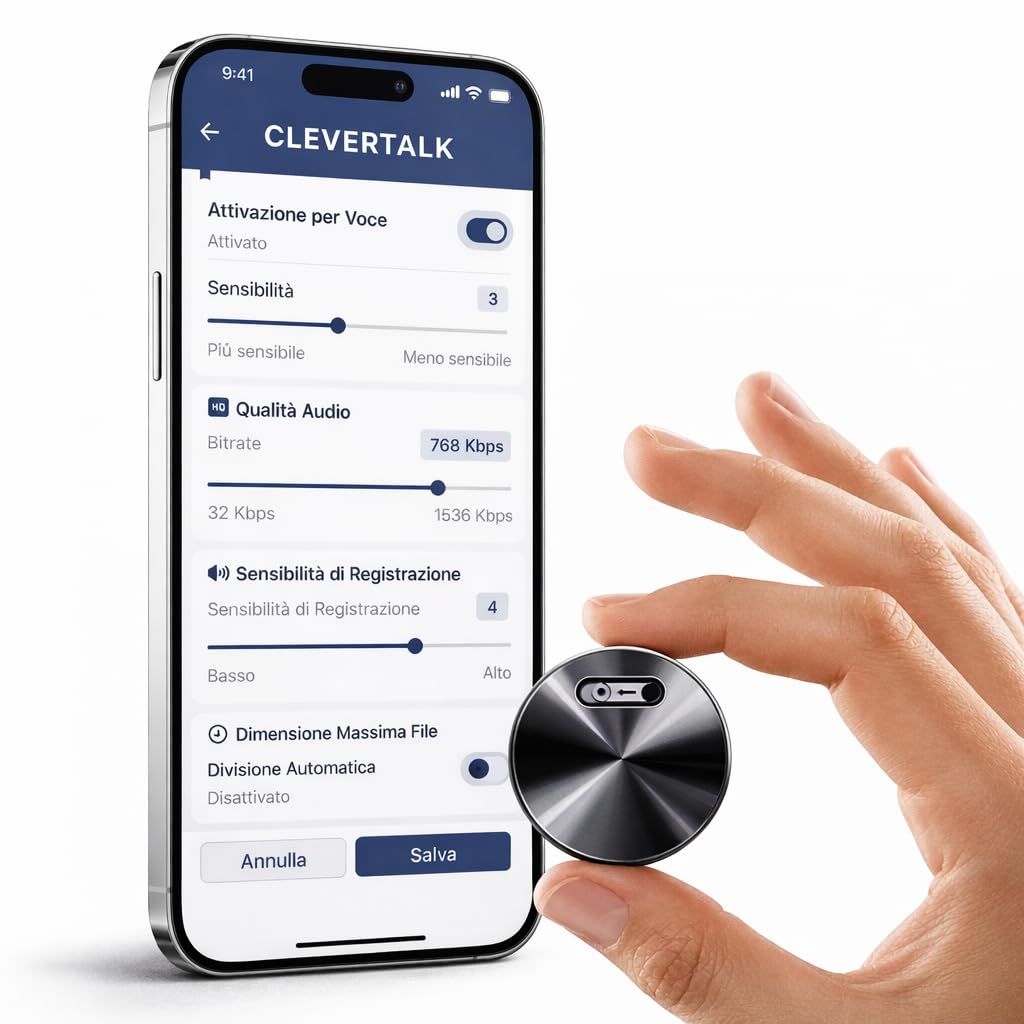 CleverTalk Q37 Registratore Vocale con IA | Attivazione Vocale | Portale Web app.clevertalk.ai | Trascrizione e Riassunti | 64 GB | Audio HD 1536kbps | USB-C