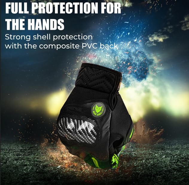 Image of BADOWL Carbon Fiber PVC Knuckle Protection Riding Gloves | Touchscreen Sports Gloves with Anti-Slip Grip | Breathable, All-Weather, (NEON Green, L)