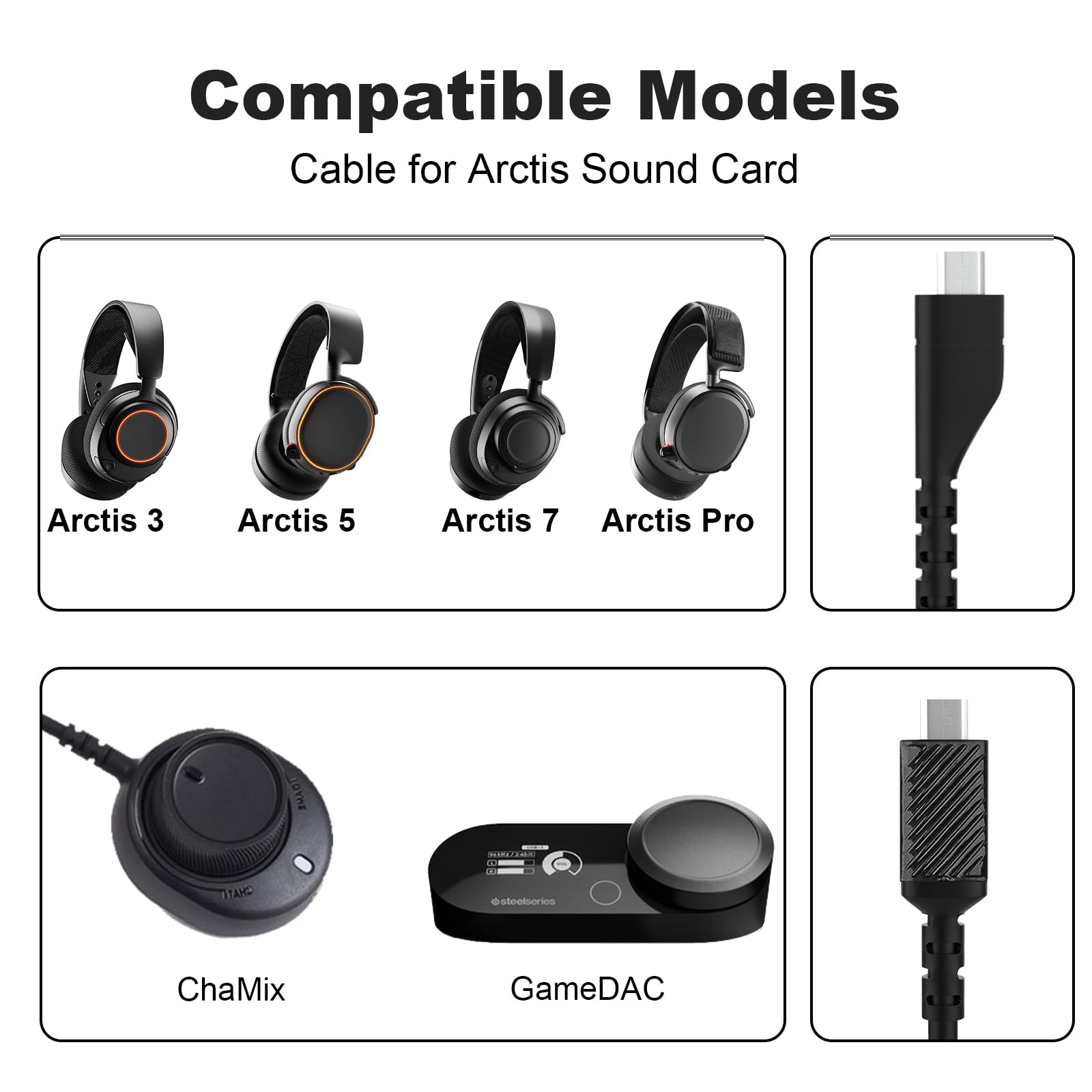 Wymienny kabel audio Arctis 5 kompatybilny ze słuchawkami do gier SteelSeries Arctis 3, Arctis Pro, Arctis 5, Arctis 7, kabel audio 3,5 mm do GameDac