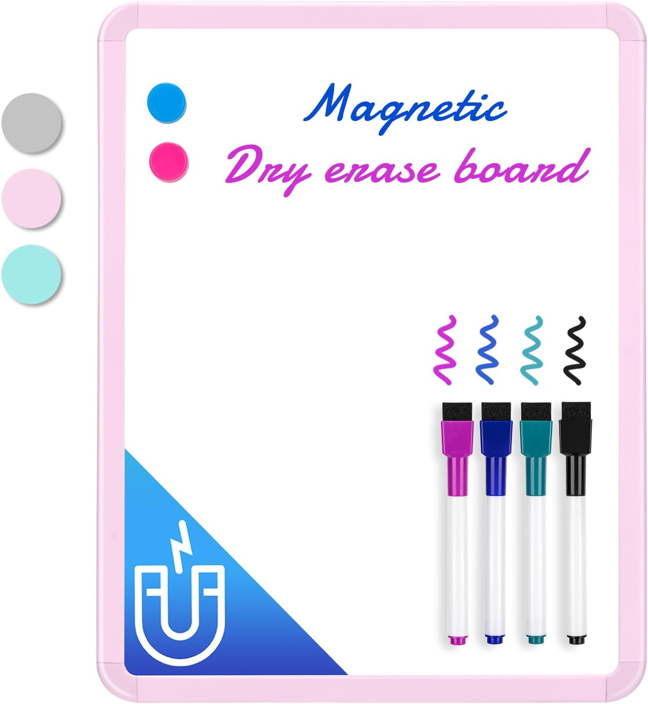 VUSIGN Small White Board Dry Erase, 14'' x 11'' Magnetic Dry Erase Board, Mini Whiteboard with Markers for Students, Fridge, Wall, Locker, Pink