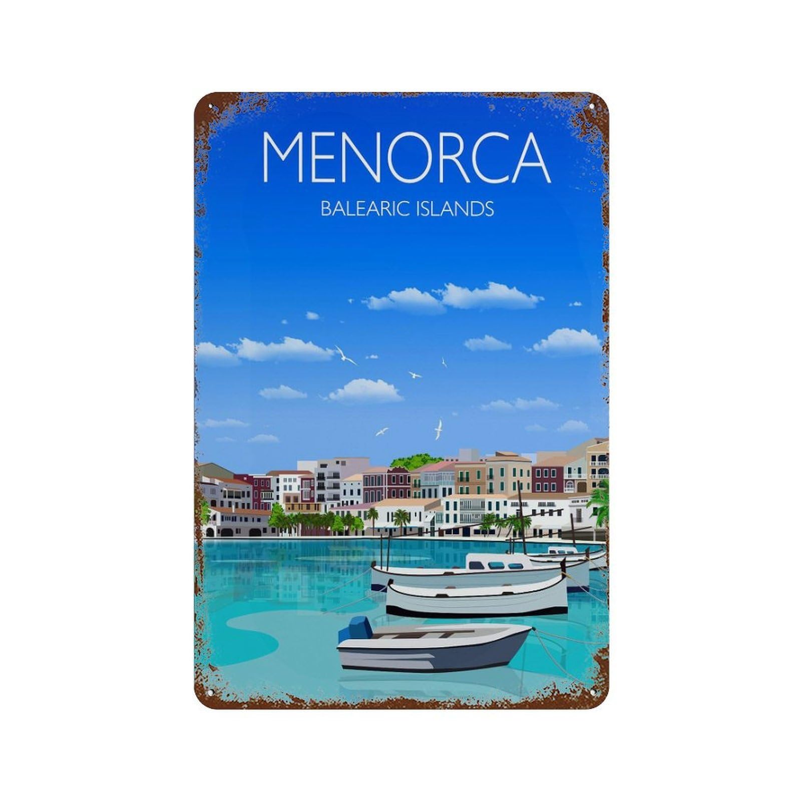 xiaoxiaoshen Travel of Menorca Balearic Islands Wall Decor Art Metal Tin Poster Modern Home Decor Art Home Bar Shop Decorations Vintage Sign 30x20cm