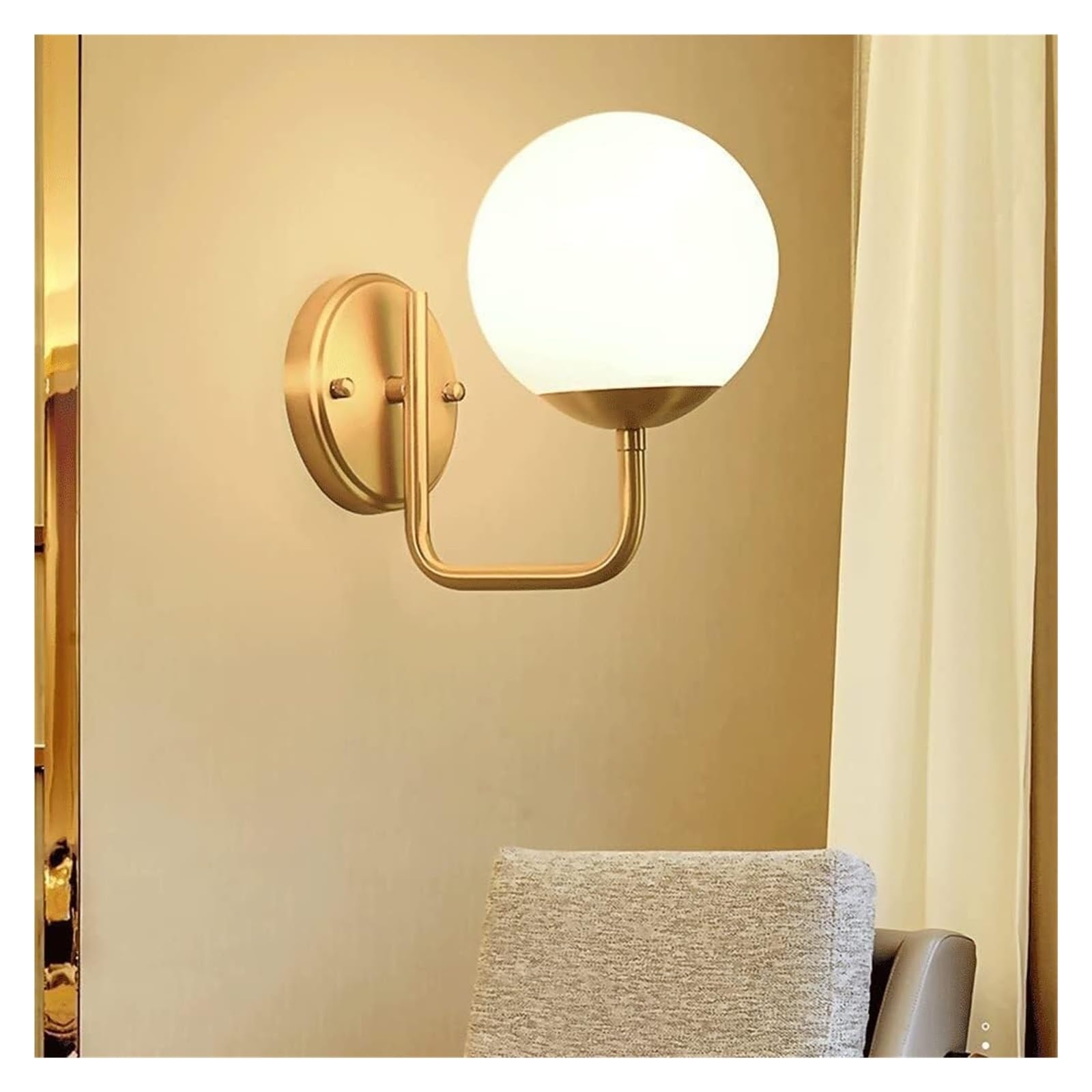 Wall Lights Indoor, Nordic Brass White Gooseneck Ball Wall Sconce 23x21cm