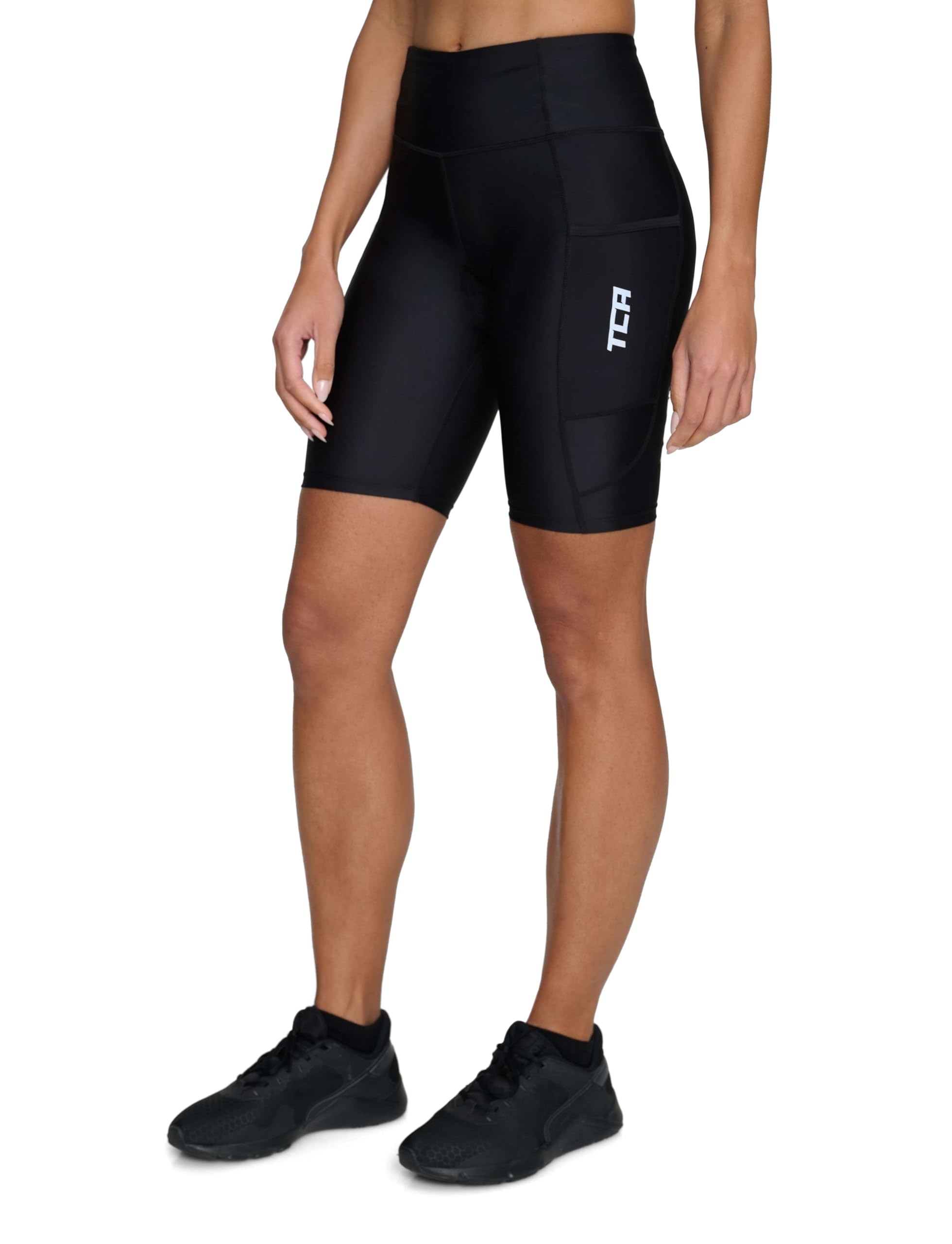 Damen 3/4 Gepolsterte Radleggings mit hoher Taille, atmungsaktive Fahrradshorts mit Taschen, rutschfest und schnelltrocknend