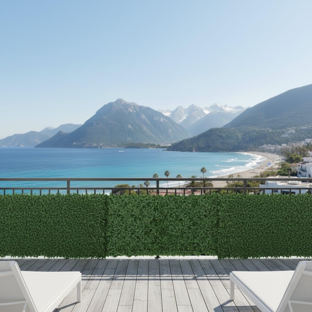 Bricozone Siepe Artificiale Edera Verde In Fibra Di Poliestere E Pvc Resistente Ai Raggi Uv Frangivista Decorativa Da Esterno E Interno Per Balcone Terrazzo Recinzione Giardino (1 x 3 metri)