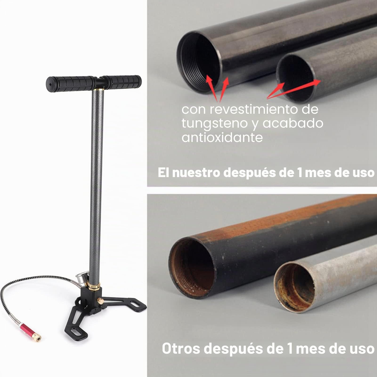 Bomba Manual de Alta Presión PCP 3 Etapas, 4500 PSI, Acero Inoxidable, Acero de Tungsteno, Plegable, para Rifle de Aire