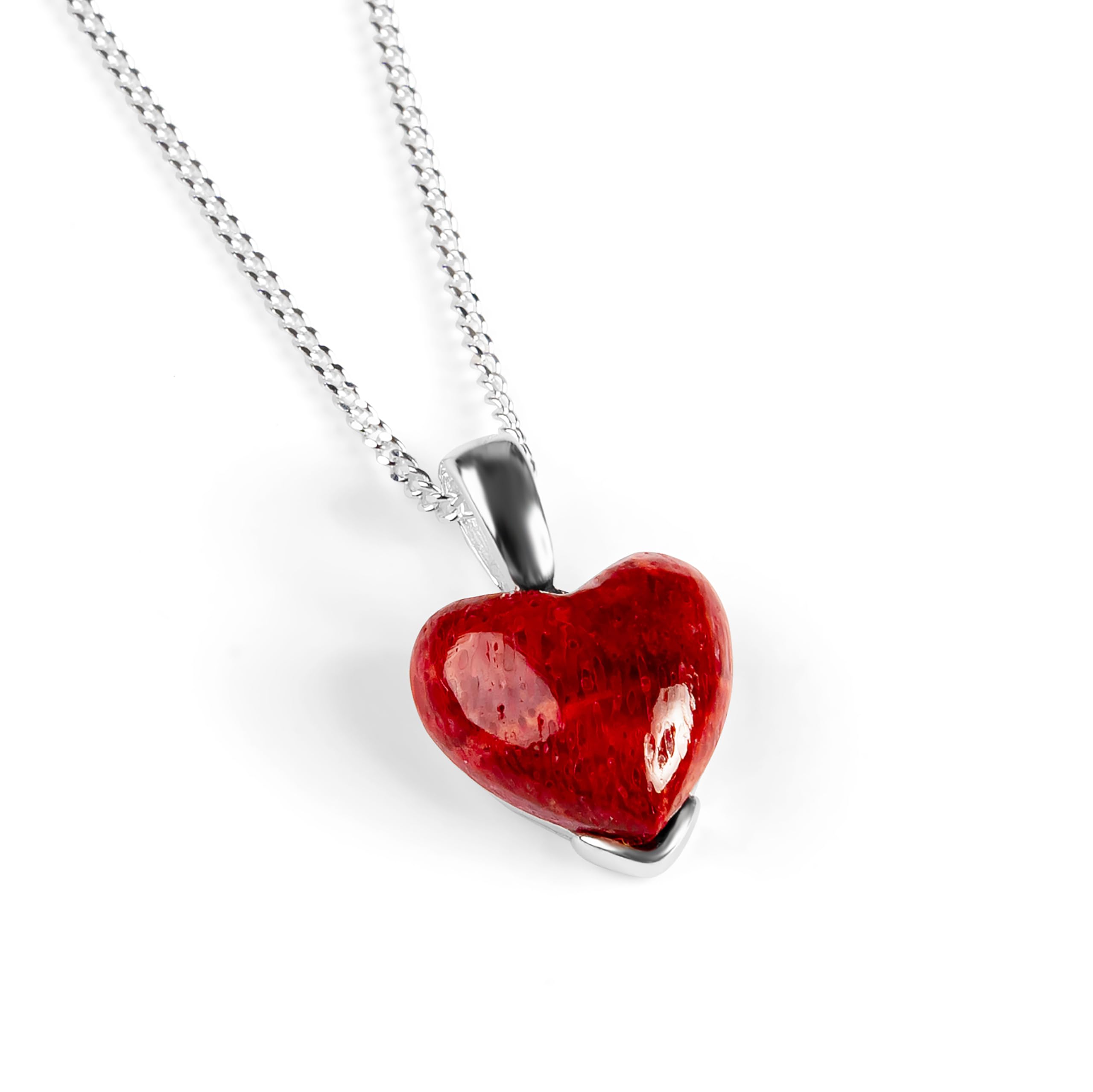HENRYKA Miniature Heart Necklace in 925 Sterling Silver and Red Horn Coral | Love Heart Jewellery | Valentine's Gifts for Wife Girlfriend Mom