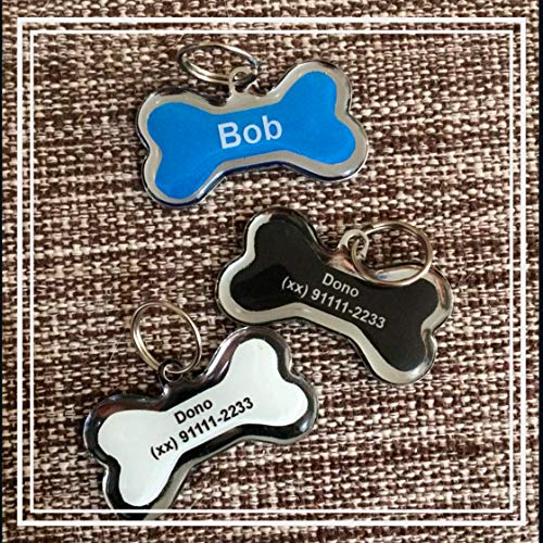 Placa de identificação Pet Personalizada - Osso Médio - Pink e Preto