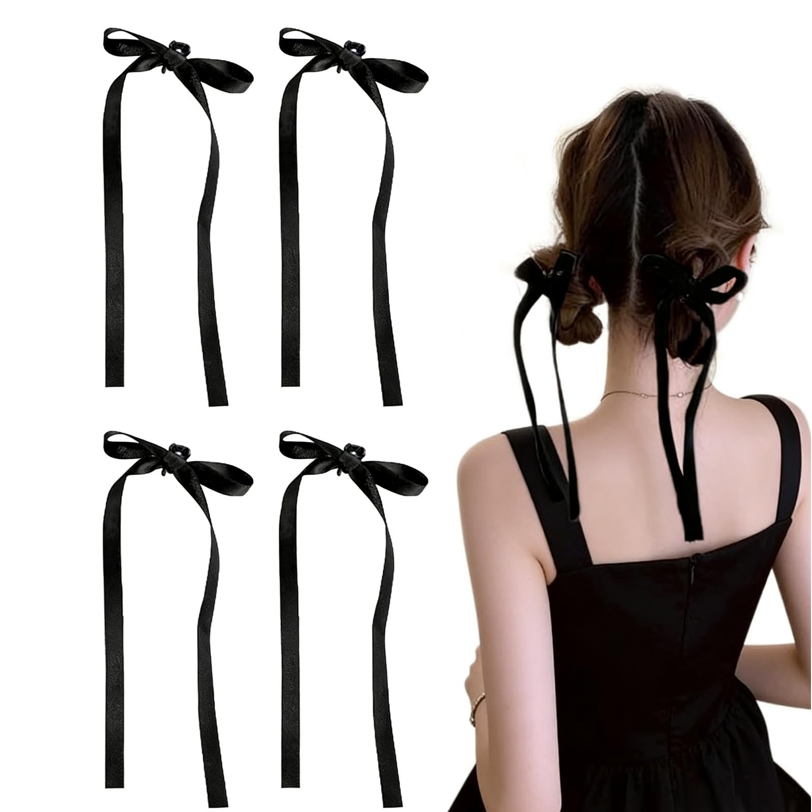 Amazon.co.jp: リボンヘアクリップ4個セット黒色ヘアアクセサリー