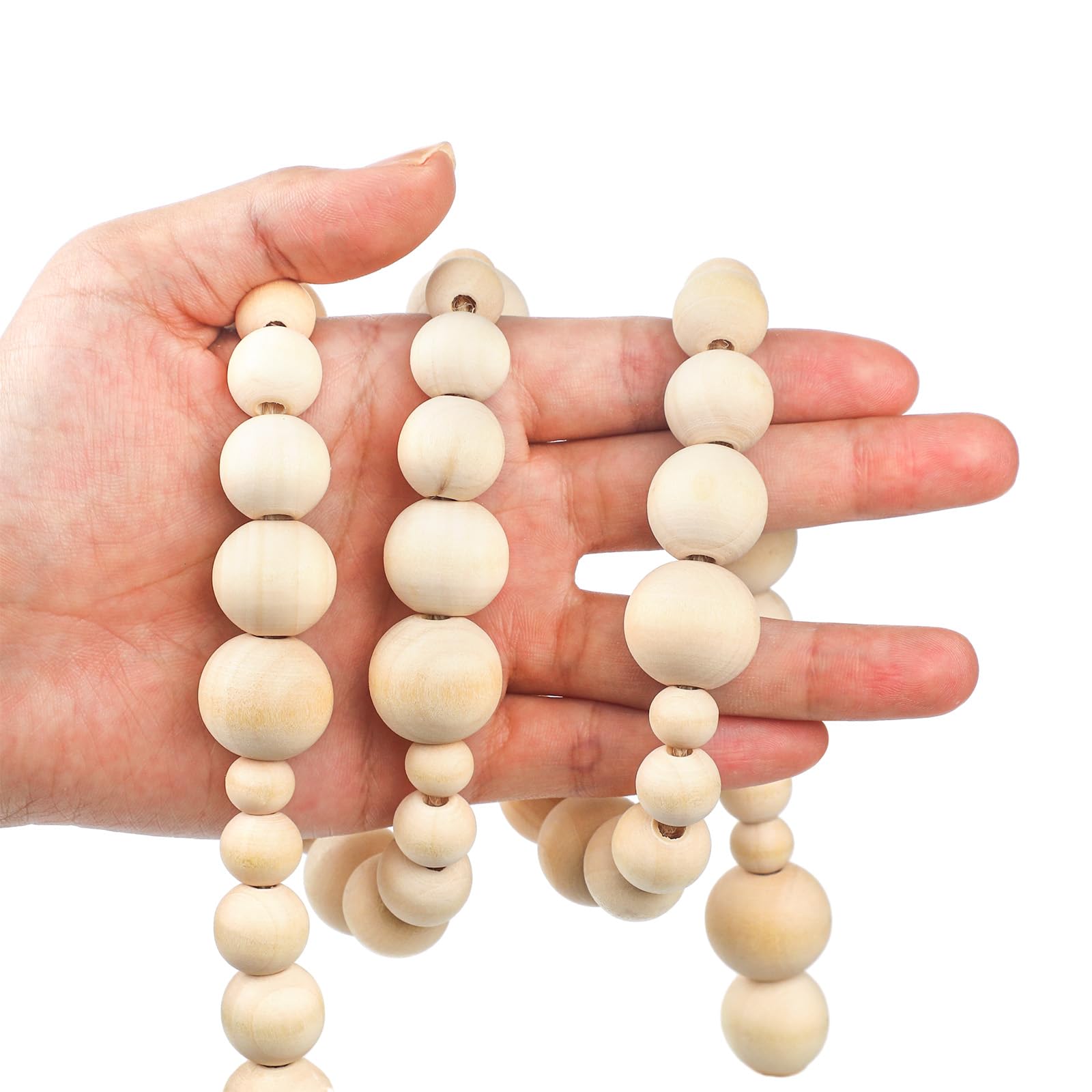 Geetery Lot de 2 guirlandes de perles en bois de Noël de 5,5 m - Guirlande de perles en bois de style rustique - Décoration bohème pour sapin de Noël, maison, entrée, salon, décorations de vacances