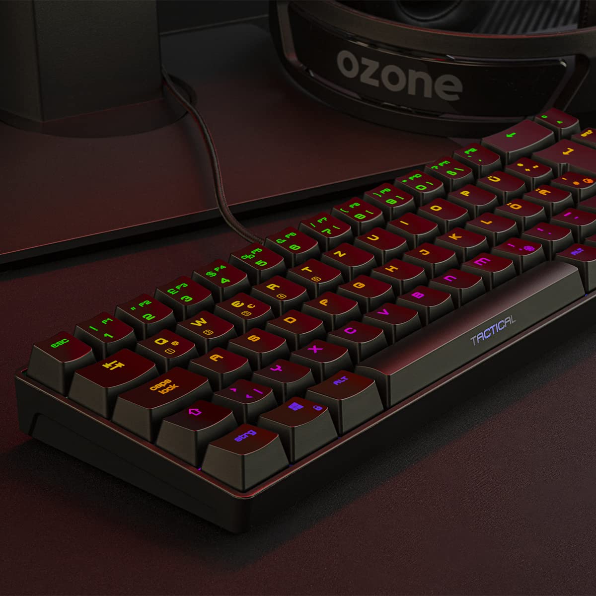 Ozone Gaming Gear Tactical – Mini Clavier mécanique sans pavé numérique, Bluetooth, switches Outemu Red, éclairage LED RGB, Silencieux, Disposition DE, Noir