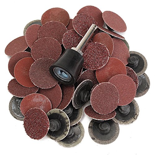 Toolcool 50pcs 1 Inch R Type Roll Lock Sanding Discs With Mandrel 36/60/80/120/220 Grit Roll Lock Coarse