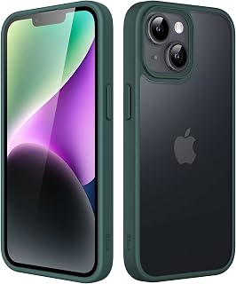 JETech Matte Case for iPhone 14 6.1-Inch, Shockproof Military Grade Drop Protection, Frosted Translucent Back Phone Cover, Anti-Fingerprint (Dark Green)