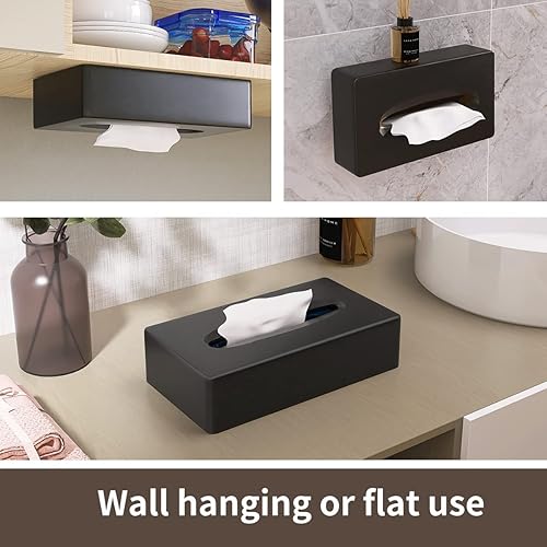 Miniatura 6 de Funda para caja de pañuelos, dispensador rectangular negro montado en la pared, preferencia para almacenamiento en tocador de baño, cocina, mesita