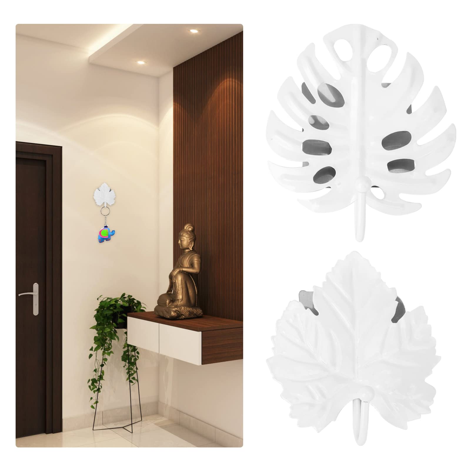 VASDEV Perchas de Metal 9 Piezas Ganchos de Pared con Forma de Hoja Ganchos Decorativos Ganchos para Toallas Ganchos de Pared Ganchos Decorativos para Toallas (Blancox2 Piezas 16x6.5x3cmx
