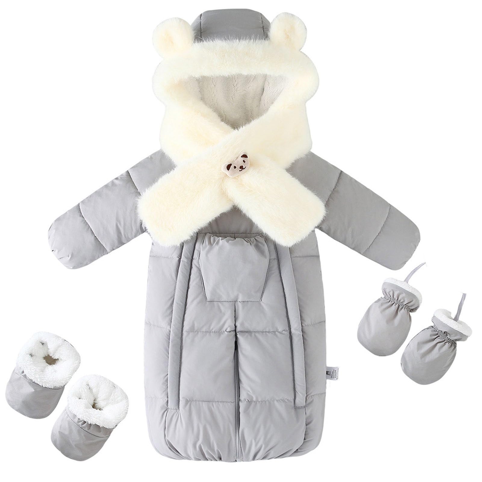 Mono Nieve para Bebés Niñas Abrigo Invierno para Niños Pequeños Mameluco Polar con Bufanda Desmontable Conjuntos Gris 3-6 Meses