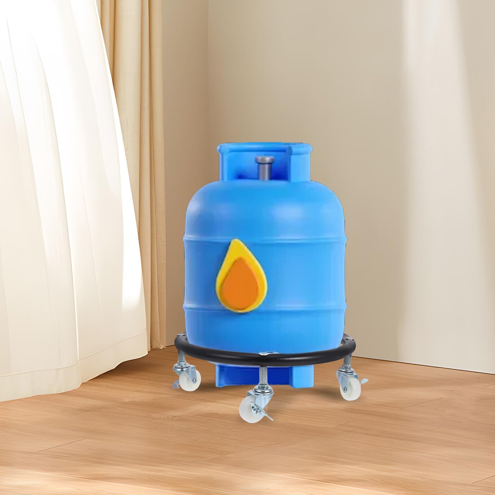 Beweglicher Propangasflaschenhalter mit Rädern Stabiler Gasflaschenhalter aus Sicherer Zylinderhalter für Propanbehälter für Küche und Outdoor Schwarz