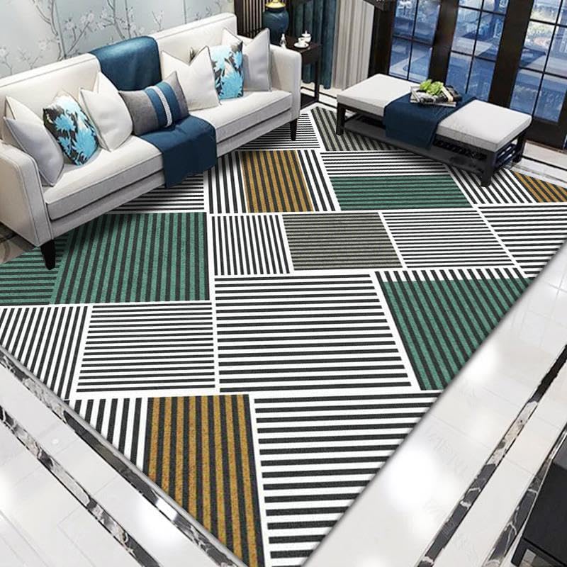 Tapis de salon rayures vert et noir 100x140 cm lavable et antidérapant pour chambre