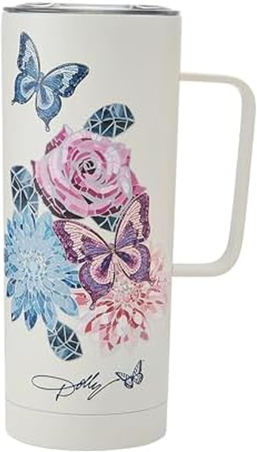 Dolly Parton Mug With Handle, Double Wall Vacuum Insulated Stainless Steel With Splash Resistant Slider Lid, Cold For Up To 24 Hours Or Hot For Up To 8 Hours, 20 Ounce, Jewel