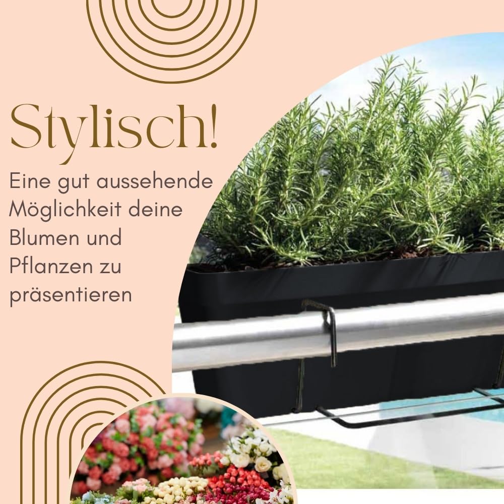 GarPet 4er Set Blumenkasten Balkongeländer Balkon Blumenkasten Balkonkasten mit Halterung Balkonkasten Geländerkästen mit Wasserspeicher 50 cm