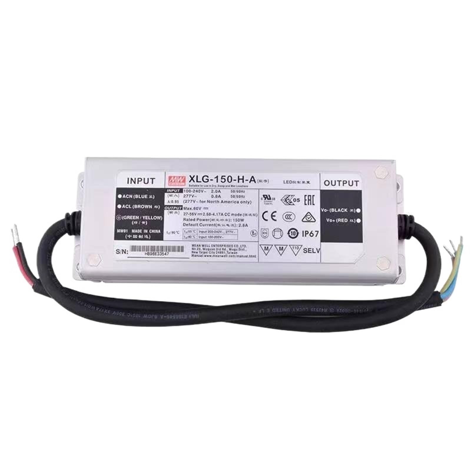 FCARUMIQP XLG-150-H-A Constant Power Mode LED Lighting Driver Buit-in Active PFC Function AC-DC Indoor Outdoor IP67
