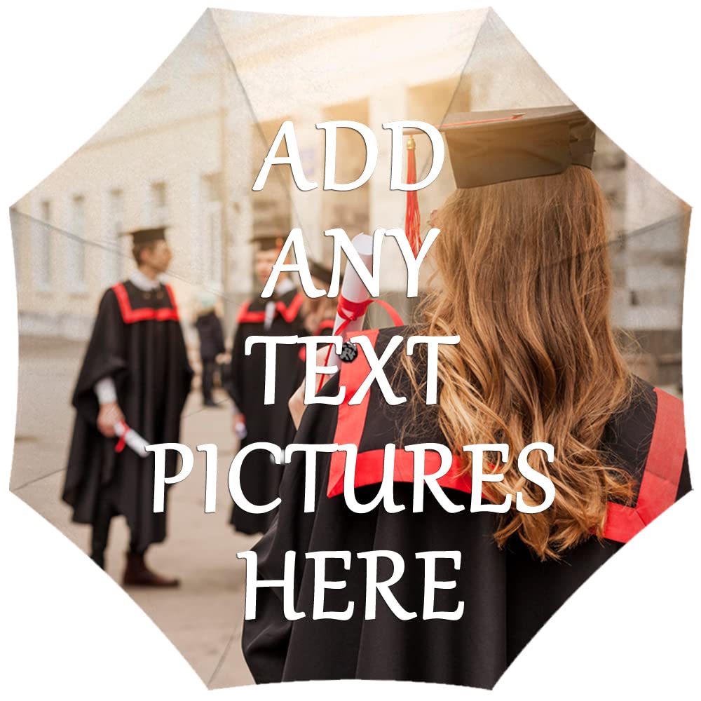 SantouisCustom Graduation Picture Photo Text Compact Travel Umbrella Personalized Folding Portable Windproof Umbrellas for Rain Sun Funny Graduate Congratulation Gifts for Men Women Friend Girl Boy