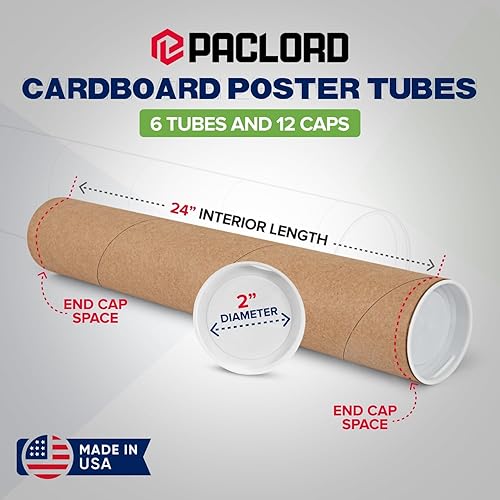Miniatura 93 de Tubo de correo de papel kraft reforzado de 2 x 36 pulgadas, paquete de 1 tubo con 2 tapas, tubo seguro aprobado por USPS para pósteres, tubo