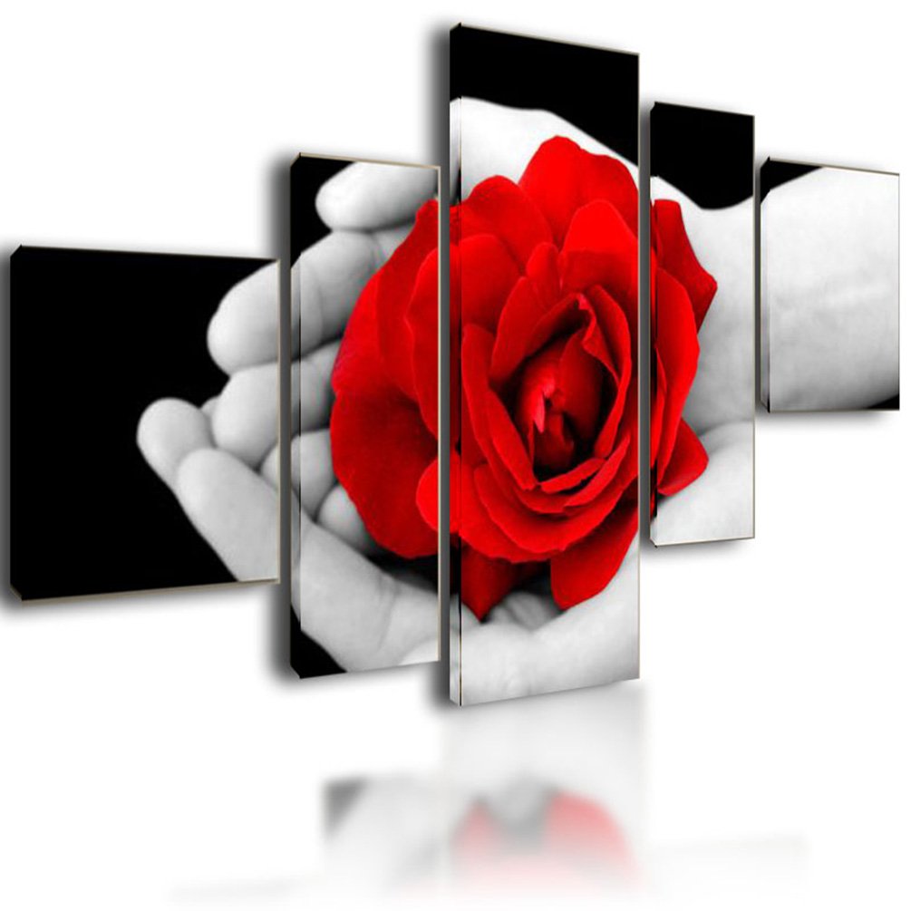 Extra Large Canvas Prints Wall Art Picture Image Photo Framed Painting Multi Panel Artwork Living Room Red Rose On Hands 130cm x 70cm 1048