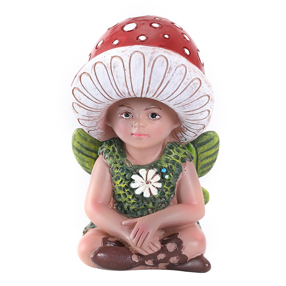 Mushroom Gnome Elf Ornaments Resin Statue for Backyard Balcony (Cross-Legged)