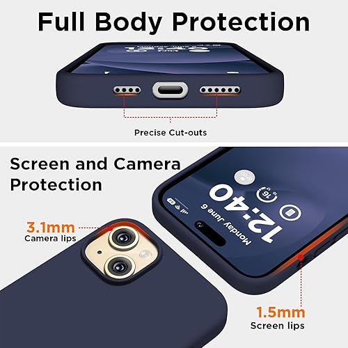 Miniatura 3 de Compatible con iPhone 15, funda de silicona líquida, funda protectora de cuerpo completo a prueba de golpes forro de microfibra suave, funda delgada